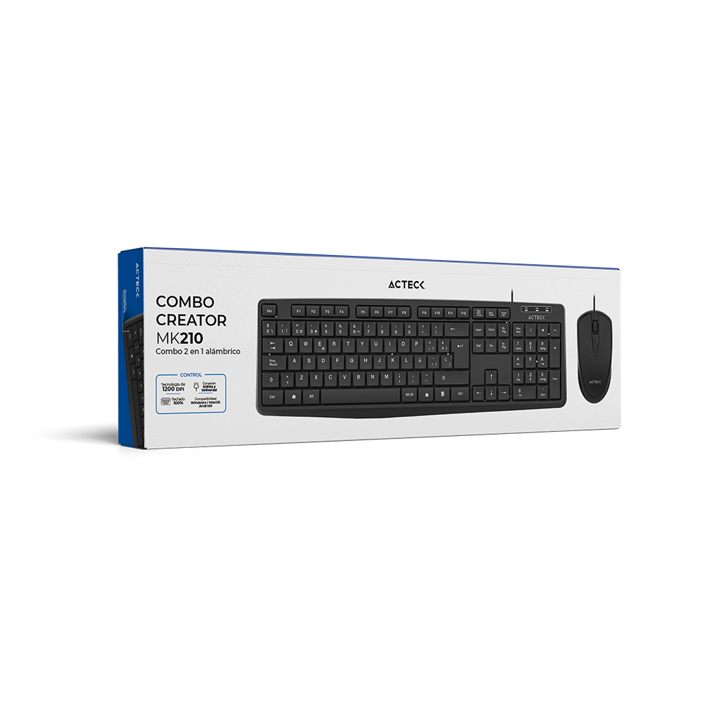 Combo 2 en 1 Alámbrico Teclado y Mouse | Creator MK210 | Negro