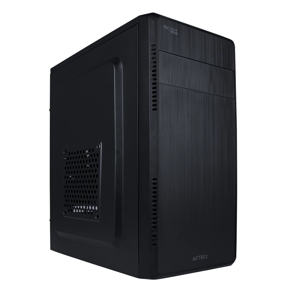 Gabinete Compacto Mini Torre | Kioto GC240 | Max MB M-ATX Fuente ATX 500 W | 1x USB 3.0 + 1x USB 2.0 + 1x Fan | Full Metálico + Frente Sólido | Negro