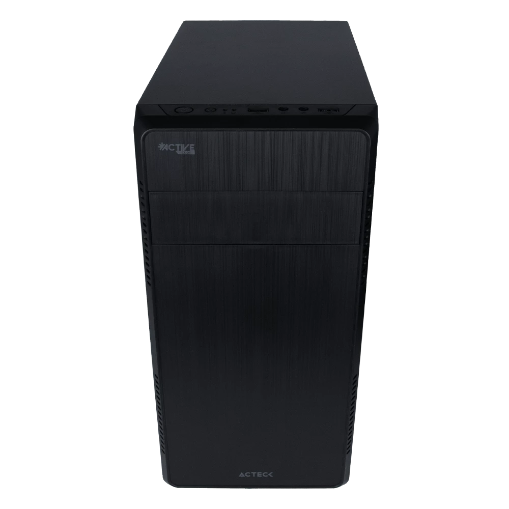Gabinete Compacto Mini Torre | Kioto GC240 | Max MB M-ATX Fuente ATX 500 W | 1x USB 3.0 + 1x USB 2.0 + 1x Fan | Full Metálico + Frente Sólido | Negro