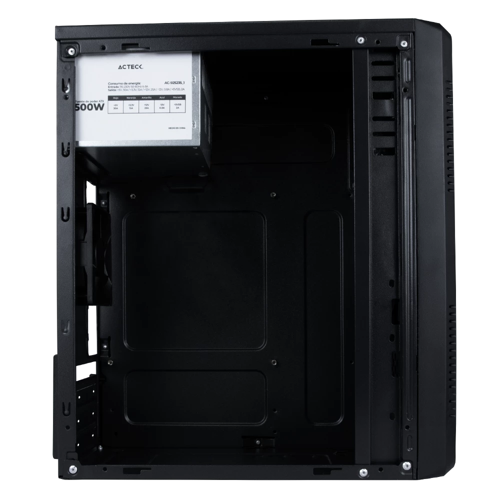 Gabinete Compacto Mini Torre | Kioto GC240 | Max MB M-ATX Fuente ATX 500 W | 1x USB 3.0 + 1x USB 2.0 + 1x Fan | Full Metálico + Frente Sólido | Negro