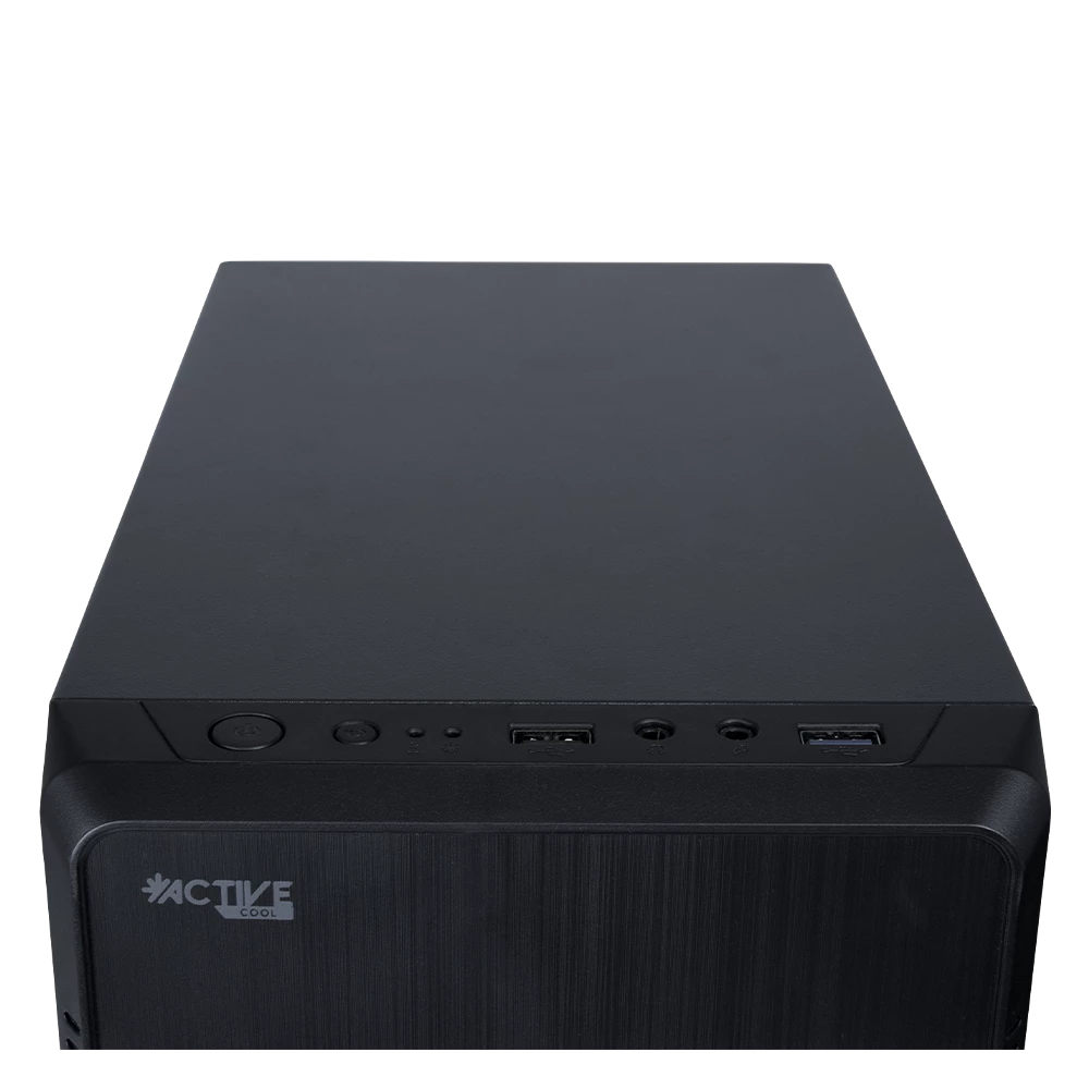 Gabinete Compacto Mini Torre | Kioto GC240 | Max MB M-ATX Fuente ATX 500 W | 1x USB 3.0 + 1x USB 2.0 + 1x Fan | Full Metálico + Frente Sólido | Negro
