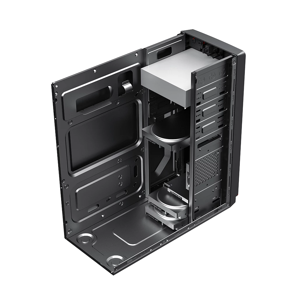Gabinete Mini Torre 1 Tokio GI640 | Max MB M-ATX Fuente ATX 500 W | 2x USB 3.0 + 1xFan | Full Metálico + Frente Sólido | Negro