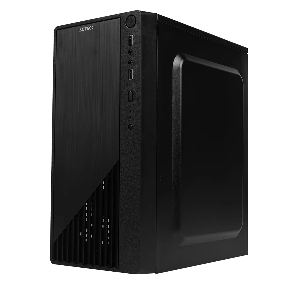 Gabinete Compacto Mini Torre | Kioto GC220 | Max MB M-ATX + Fuente ATX 500 W + 2x USB 2.0 + Panel Izq Acrilico + Frente Solido | Negro