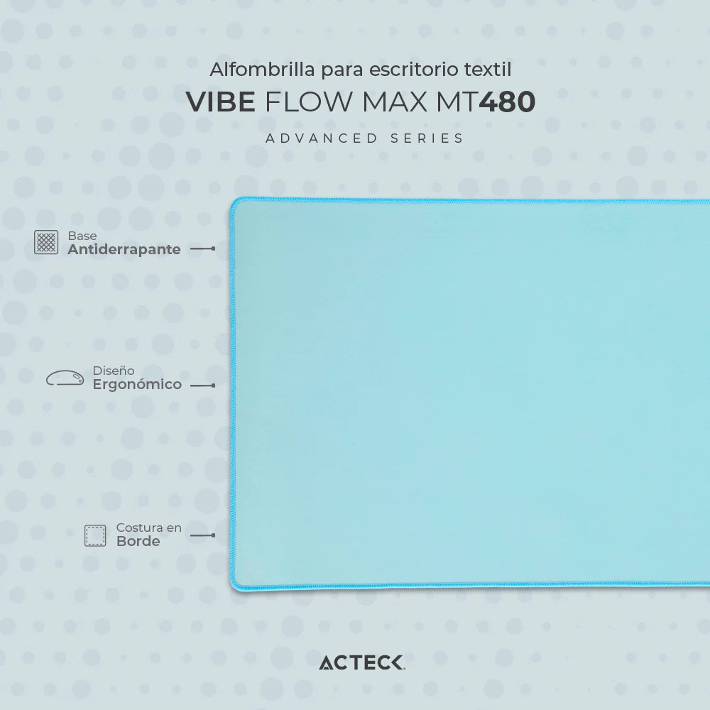 Alfombrilla para Escritorio | Vibe Flow Max MT480 | Superficie Suave Acabado de Tela y Base antideslizante + 90x40cm | Advanced Series Azul Claro