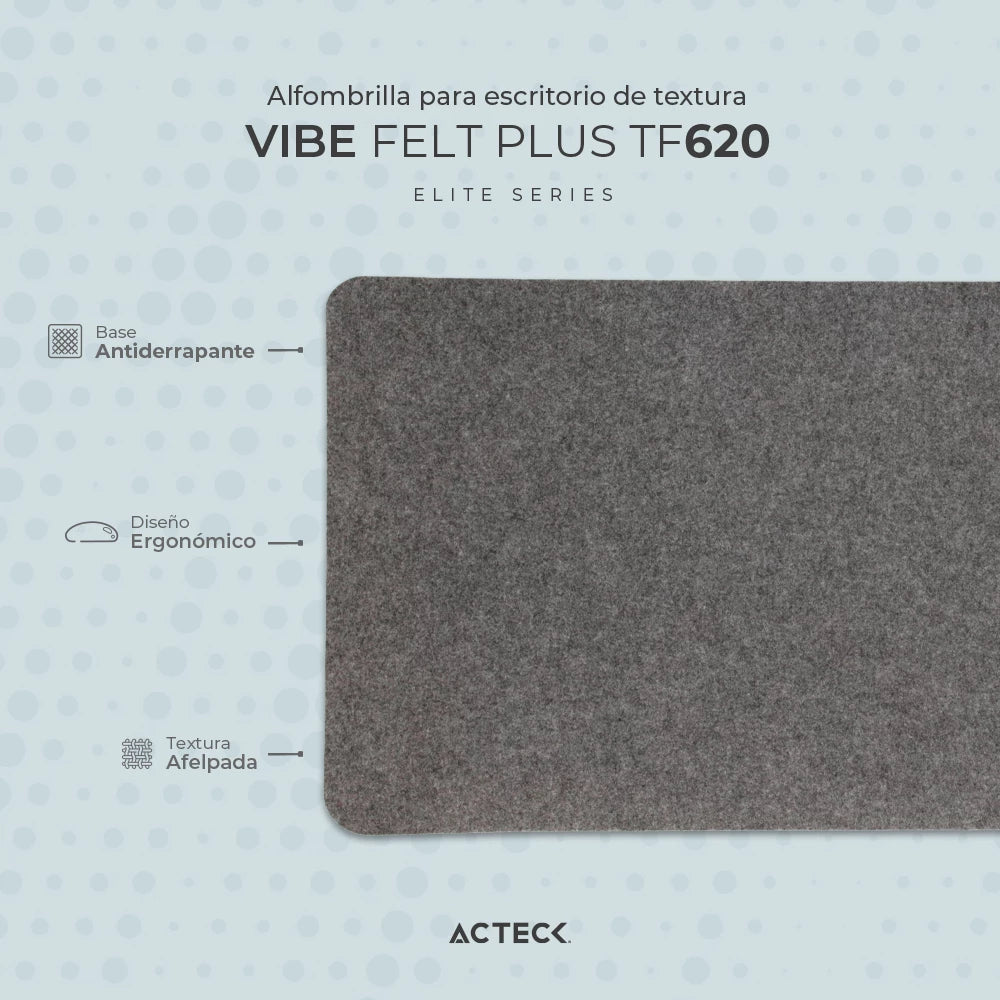 Alfombrilla para Escritorio | Vibe Felt Plus TF620 | Superficie Plana y Suave Fieltro con Base Antideslizante + 90x40cm | Elite Series Gris Oscuro