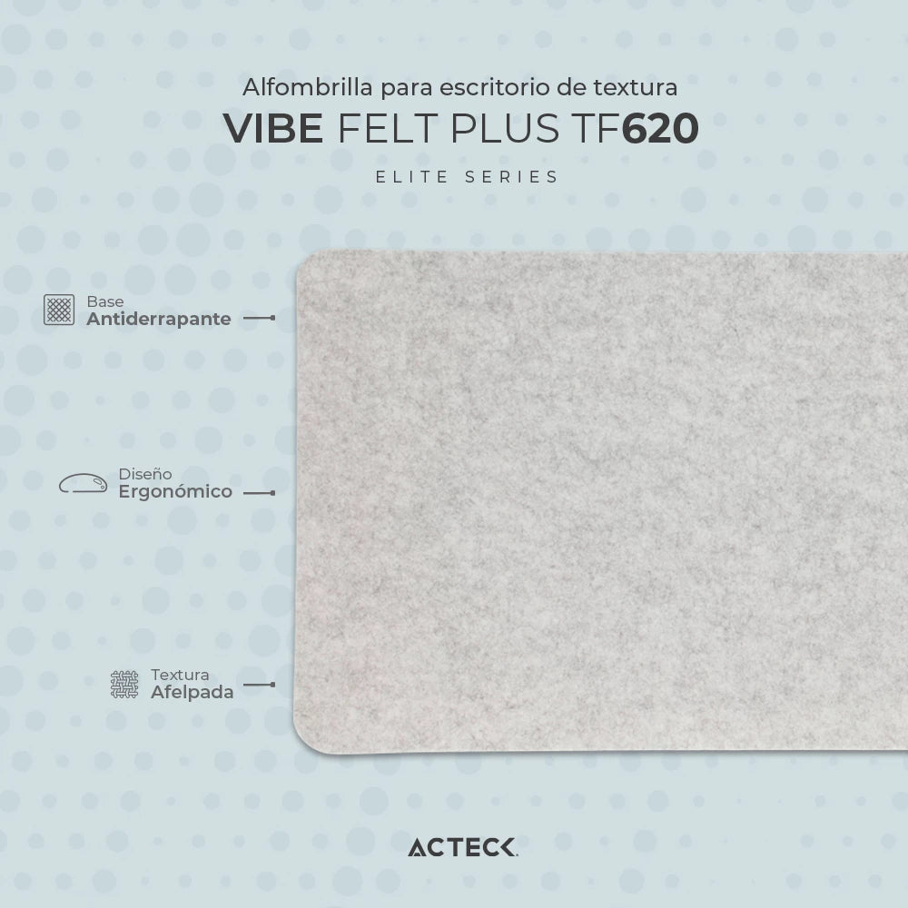 Alfombrilla para Escritorio | Vibe Felt Plus TF620 | Superficie Plana y Suave Fieltro con Base Antideslizante + 90x40cm | Elite SeriesGris Claro