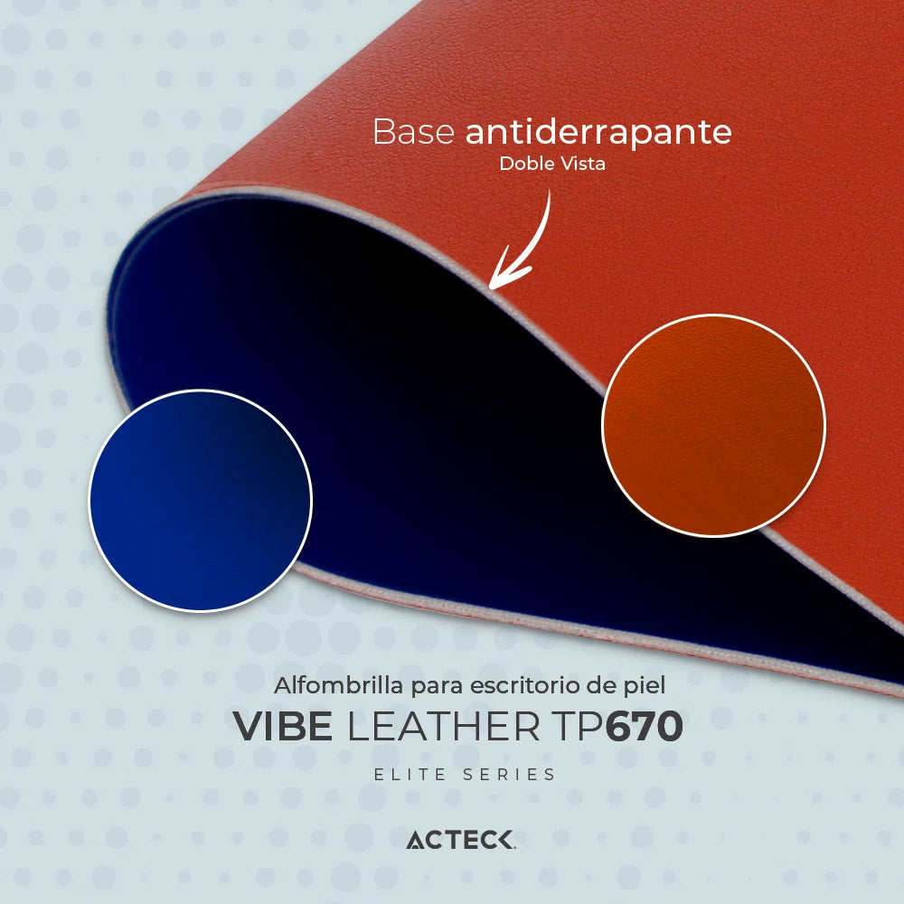 Alfombrilla para Escritorio | Vibe Leather TP670 | Doble Cara Acabado de Piel Sintetica 100% + 90x40cm | Elite Series Azul-Café