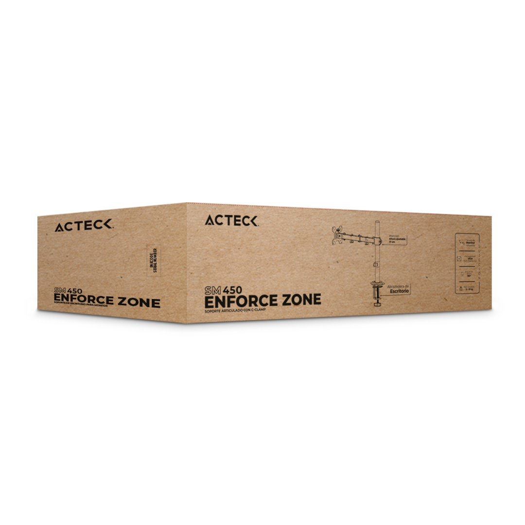 Soporte para Escritorio | Enforce Zone SM450 | Articulado para 1 Monitor + Soporte Vesa de 75x75mm / 100x100mm + Fijación C-Clamp