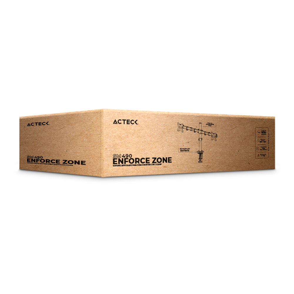 Soporte para Escritorio | Enforce Zone SM490 | Articulado para 2 Monitor + Soporte Vesa de 75x75mm / 100x100mm + Fijación C-Clamp