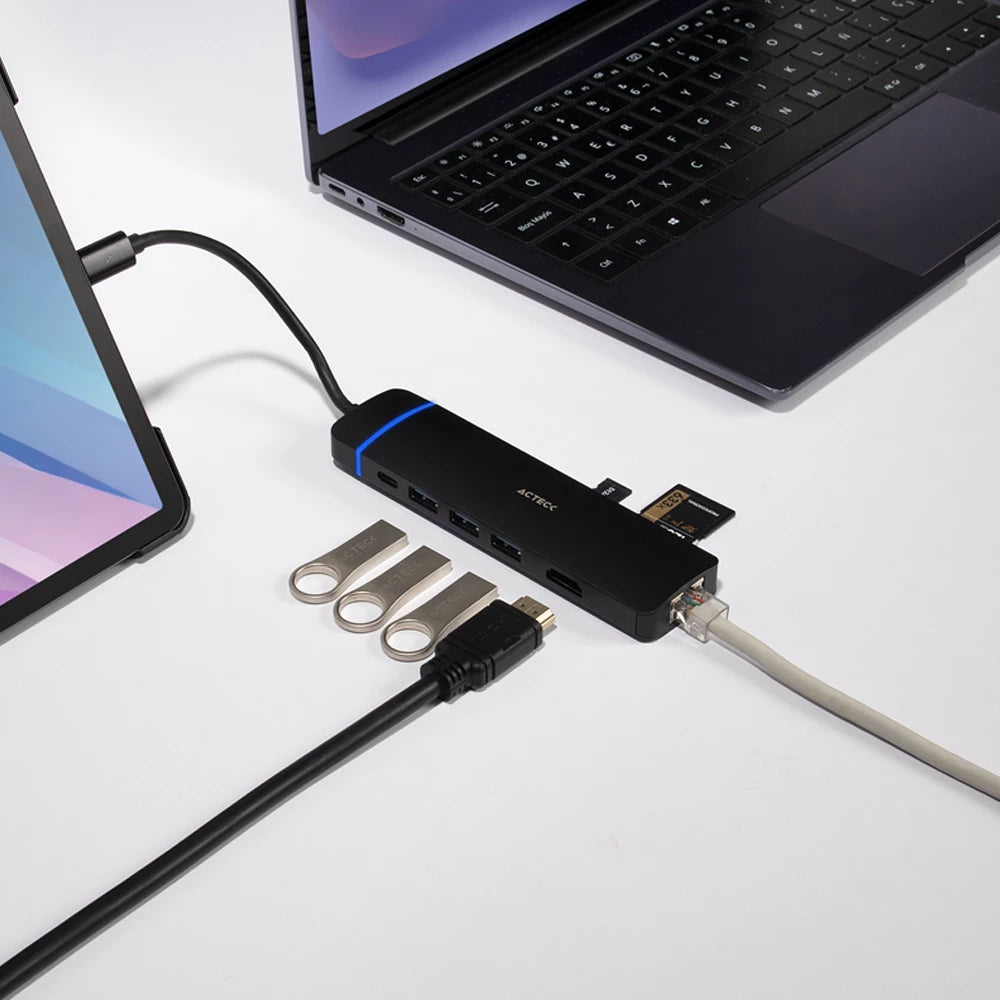 HUB USB C | Gate 8 DH675 | 4K Hdmi + Ethernet 1000 Mbps + 3xUSB A 3.0 + SD/TF + USB C PD Charging 80W