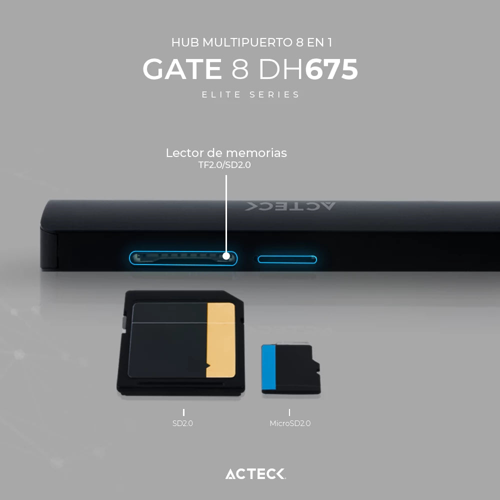 HUB USB C | Gate 8 DH675 | 4K Hdmi + Ethernet 1000 Mbps + 3xUSB A 3.0 + SD/TF + USB C PD Charging 80W