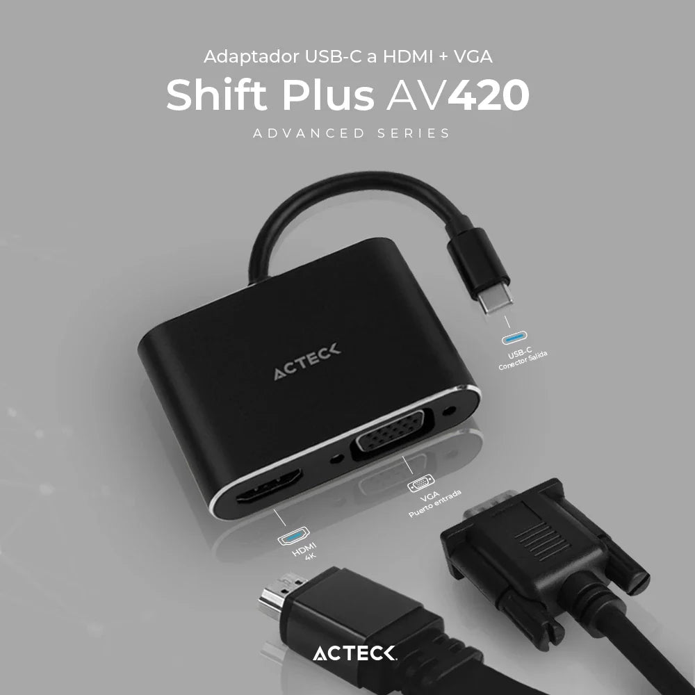 Adaptador USB C a HDMI + VGA | Shift Plus AV420 | Negro