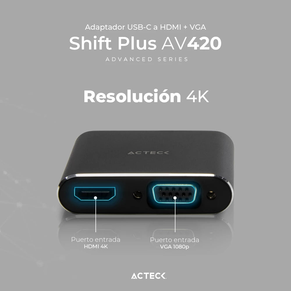 Adaptador USB C a HDMI + VGA | Shift Plus AV420 | 2 en 1 Para Video Hasta 4k Macho a Hembra/Hembra | Advanced Series Negro