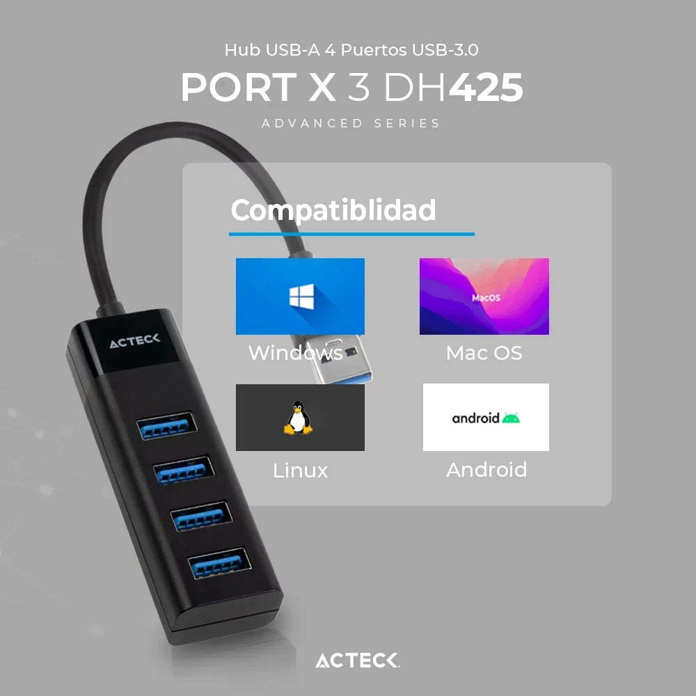 HUB USB A | Port X3 DH425 | Negro