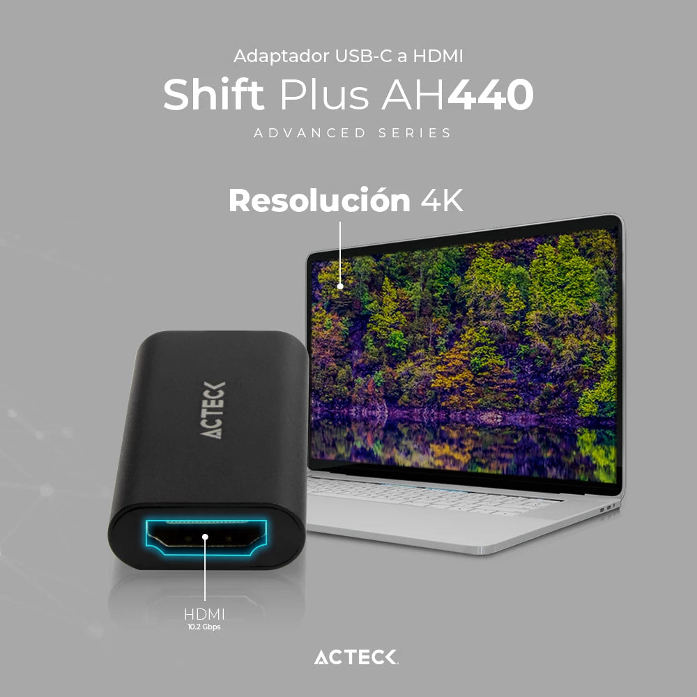 Adaptador USB C a HDMI | Shift Plus AH440 | Para Video Hasta 4k Macho a Hembra |  Advanced Series Negro