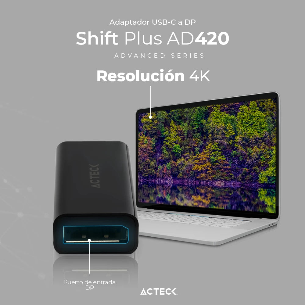 Adaptador USB C a DisplayPort | Shift Plus AD420 | Para Video Hasta 4k Macho a Hembra | Advanced Series Negro