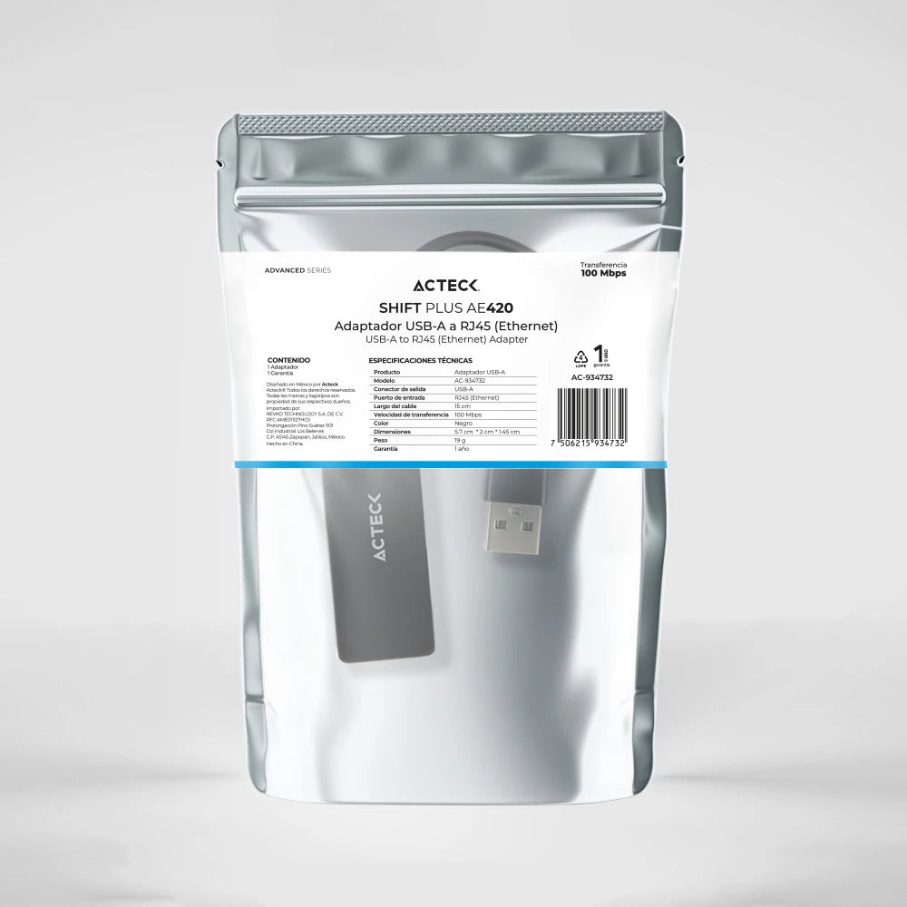 Adaptador USB A a Ethernet RJ45 | Shift Plus AE420 | Negro