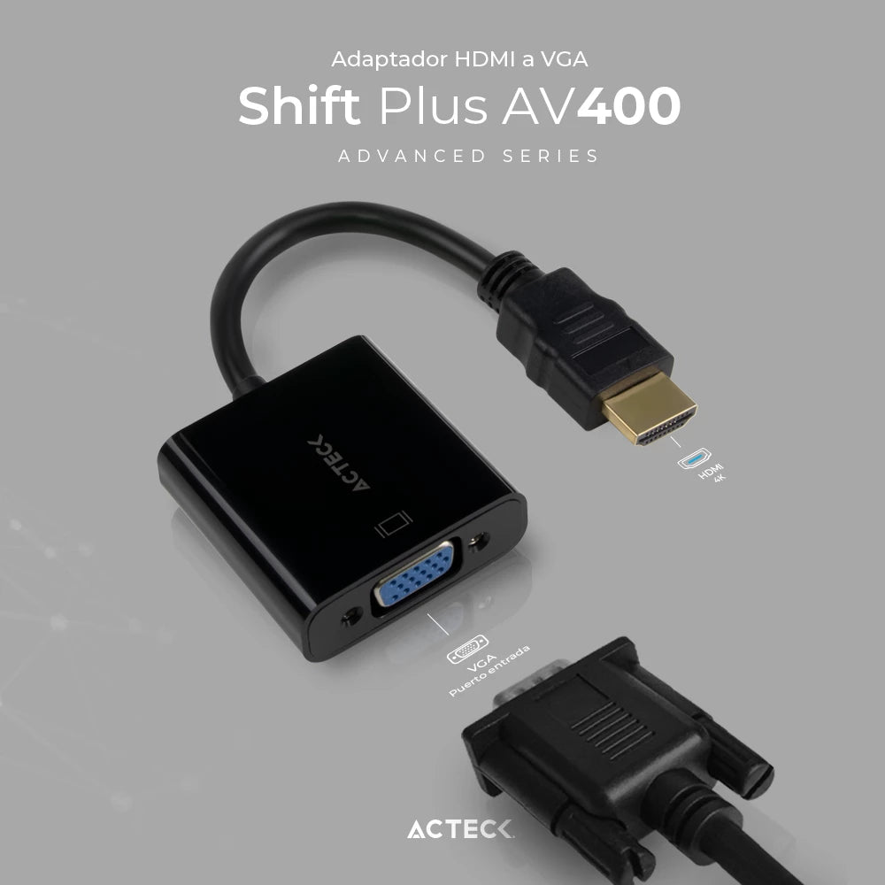 Adaptador HDMI a VGA | Shift Plus AV400 | para Video Macho a Hembra |  Advanced Series Negro