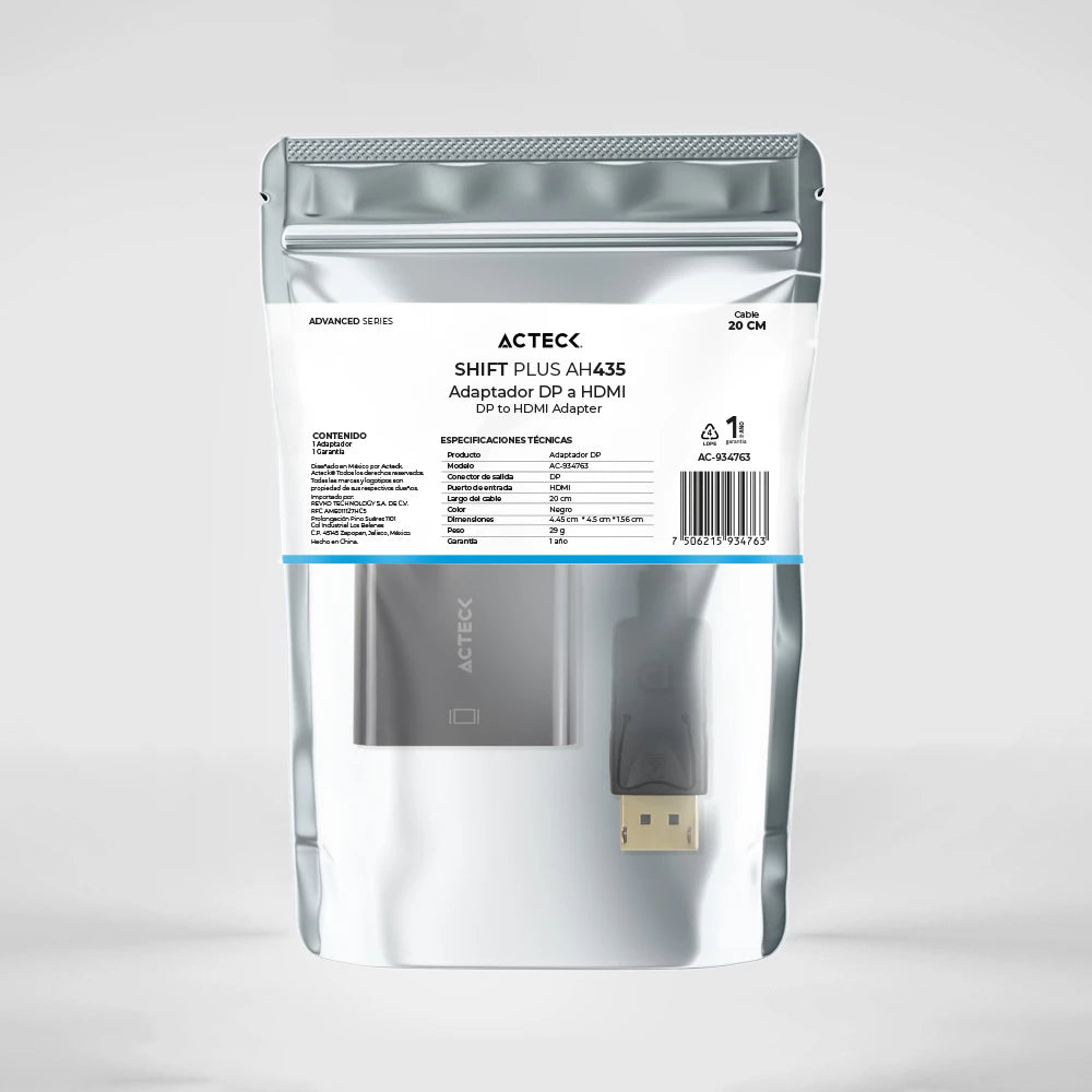 Adaptador DisplayPort a HDMI | Shift Plus AH435 | Negro