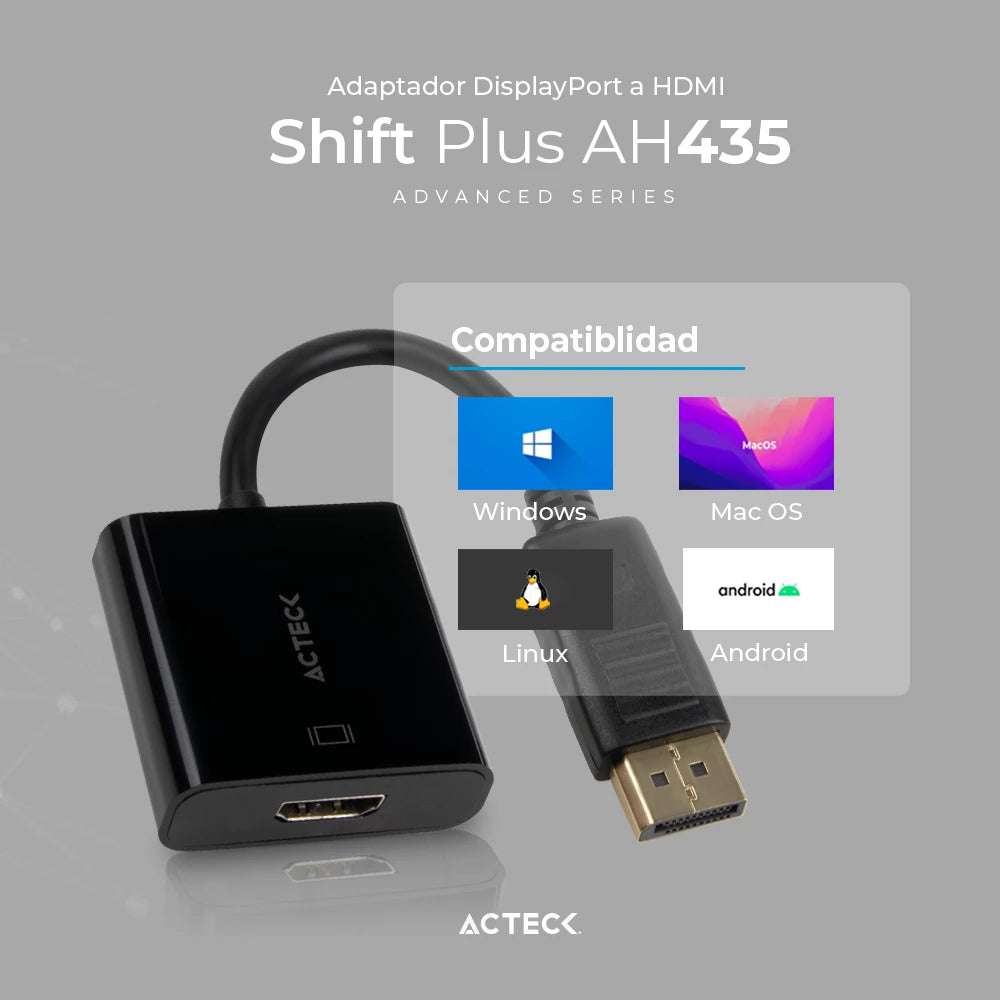 Adaptador DisplayPort a HDMI | Shift Plus AH435 | Negro