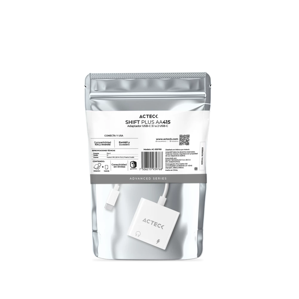 Adaptador USB C 3.1 a 2 USB C | Shift Plus AA415 | Blanco