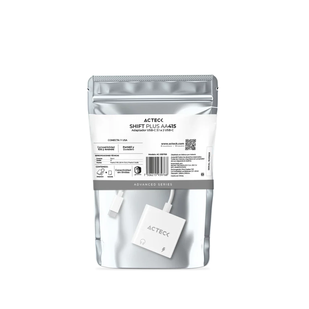 Adaptador USB C 3.1 a 2 USB C | Shift Plus AA415 | Blanco
