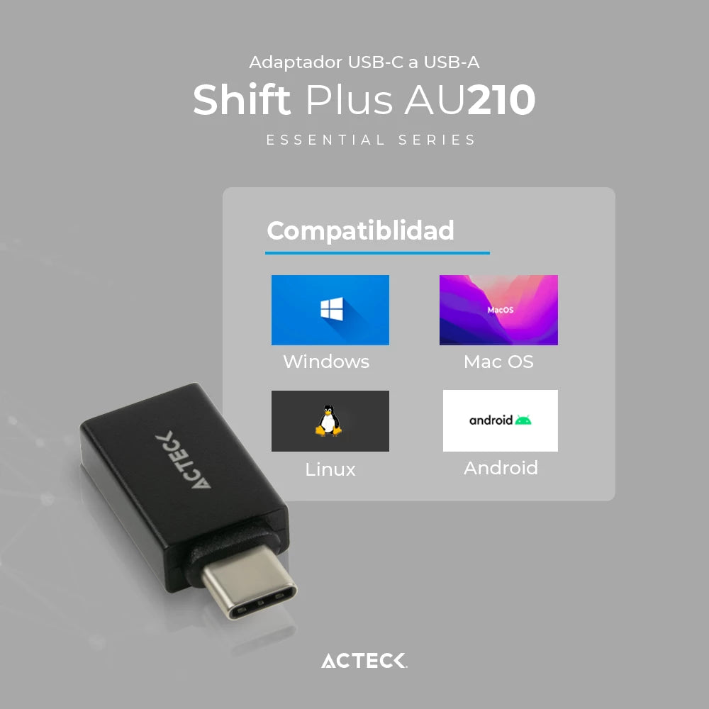 Adaptador USB C a USB A 3.0 | Shift Plus AU210 | Negro