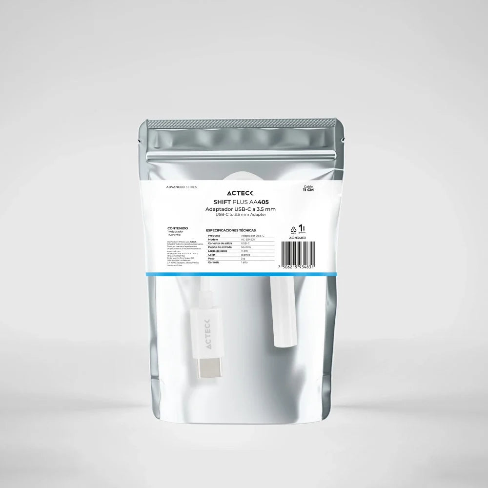 Adaptador USB C a Jack 3.5mm | Shift Plus AA405 | Blanco