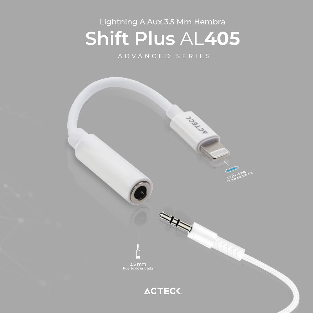 Adaptador Lightning a Jack 3.5mm | Shift Plus AL405 | Blanco