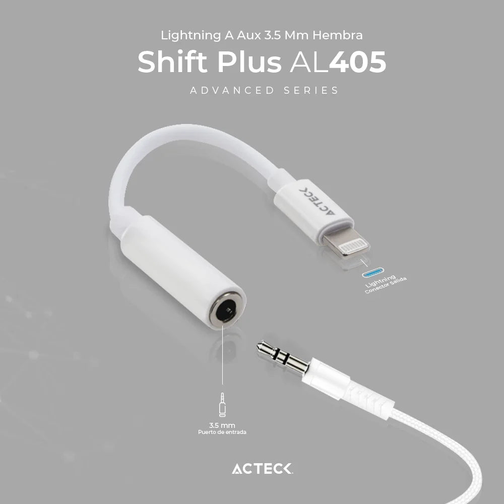 Adaptador Lightning a Jack 3.5mm | Shift Plus AL405 | Blanco