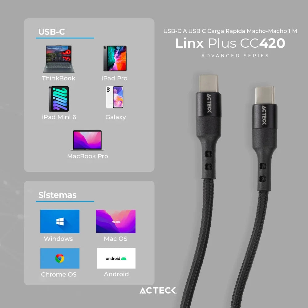 Cable USB C a USB C | Linx Plus CC420 | Negro