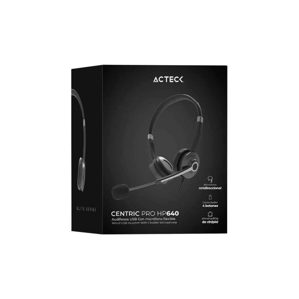 Audifonos para Negocios | Centric Pro HN640 | On Ear para Call Center USB A + Mic + Control de Volumen/Silencio | Elite Series Negro