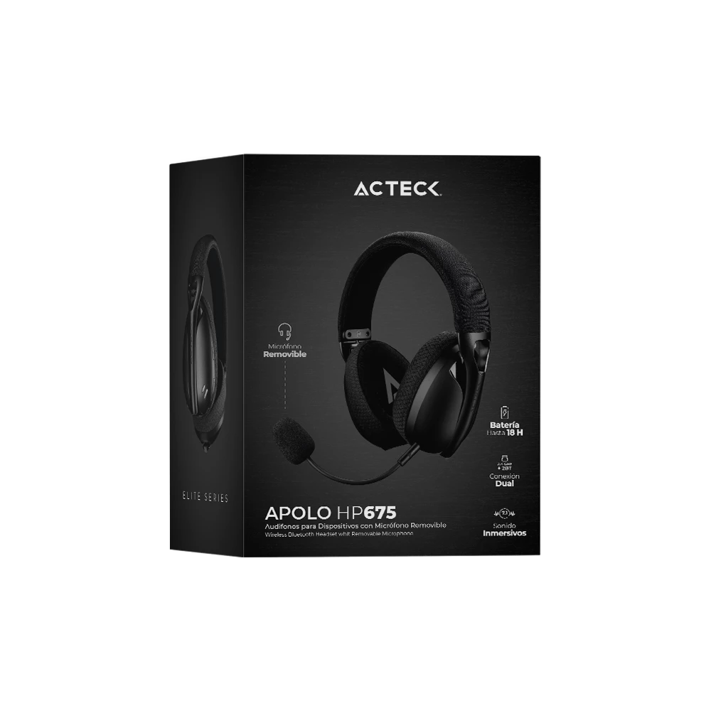 Audífonos para Dispositivos | Apolo HP677 | Over Ear Inalambricos Bluetooth, 2.4 Ghz, USB y Aux 3.5 mm | Elite Series Negro