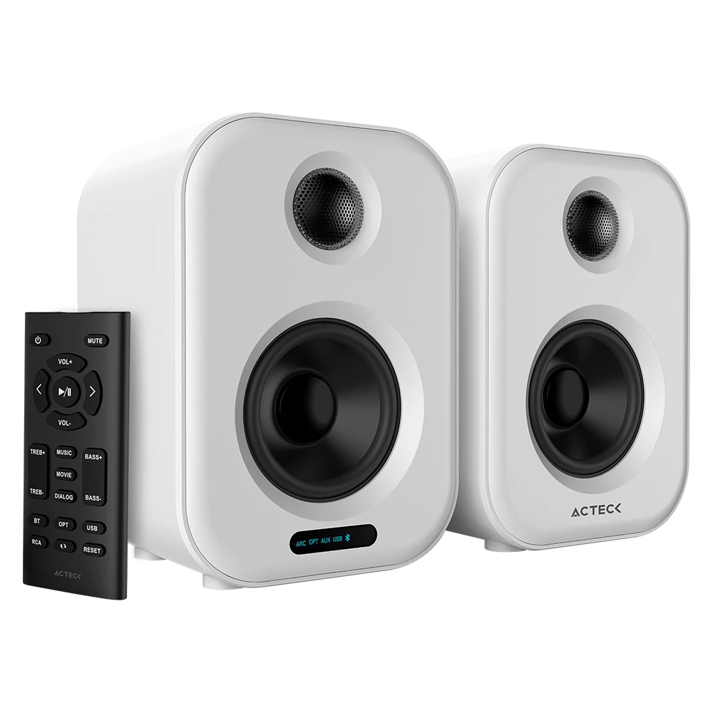 Bocinas Tipo Estudio | Dynamic Exact BS650 | 2.0 Ch Bluetooth 5.0 + RCA + 50W + Alimentación 110v | Elite Series Blanco