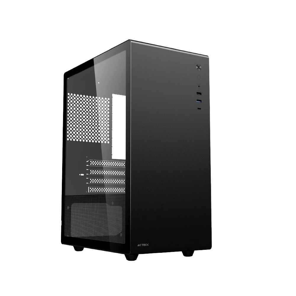 Gabinete Mini Torre Neuss Pro GI717 Max MB M-ATX + Frente Solido + Panel Izq Crystal Negro 1xUSB 3.0 + 1x USB TipoC + Elite Series Negro