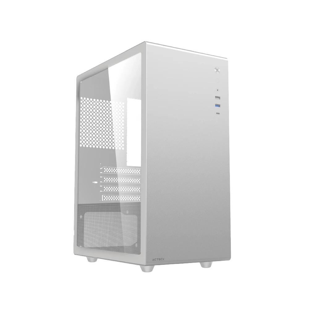 Gabinete Mini Torre Neuss Pro GI717 Max MB M-ATX + Frente Solido + Panel Izq Crystal Blanco 1xUSB 3.0 + 1x USB TipoC + Elite Series Blanco