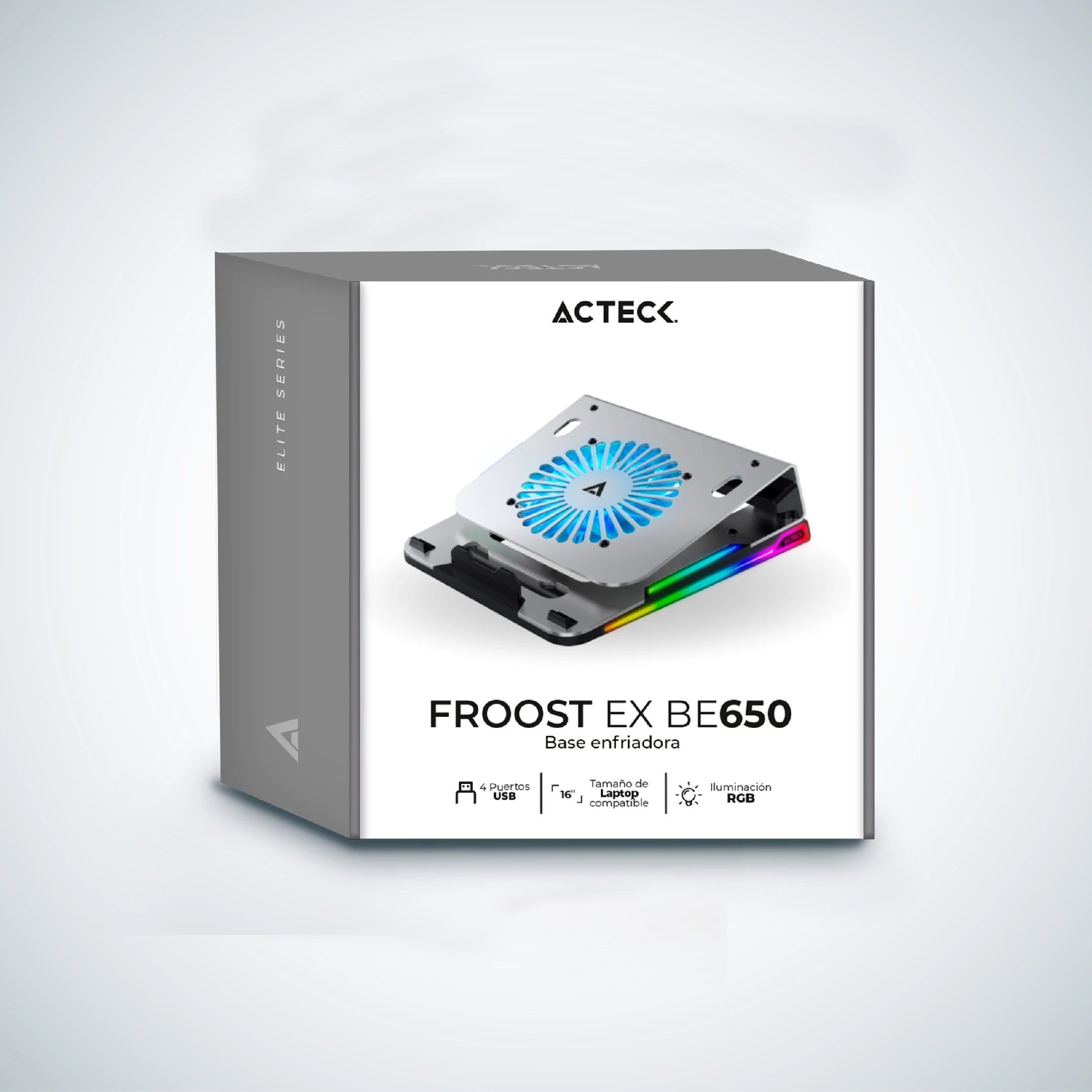 Base Enfriadora Para Laptop de Aluminio | Froost EX BE650 | Ventilador + Hub USB de 4 Puertos con RGB | 9 Niveles de ajuste | Negro