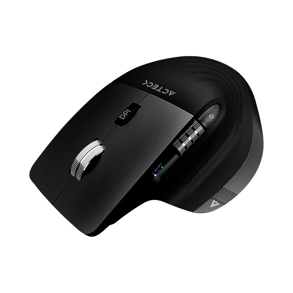 Mouse Ergonomico Profesional | Virtuos Pro MI780 | 2.4 Ghz + 2 Modos Bluetooth hasta 3,200 DPI 4 Nvl + Scroll rapido Vert y Horz + Bat Litio Recargable 50h + USB-C Elite Series Negro