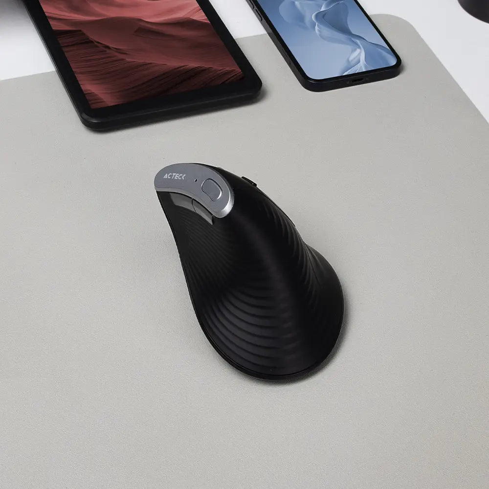 Mouse Ergonómico Vertical | Virtuos Fitt Pro MI770 | 2.4 Ghz + 2 Modos Bluetooth de 2,400 DPI s 3 Nvl + Scroll rapido + 8 Botones + Bat Recarga 50h + USB-C Elite Series Negro