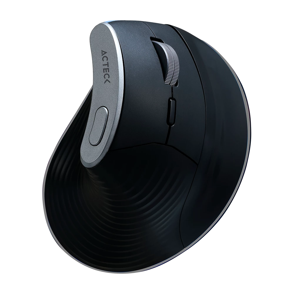 Mouse Ergonómico Vertical | Virtuos Fitt Pro MI770 | 2.4 Ghz + 2 Modos Bluetooth de 2,400 DPI s 3 Nvl + Scroll rapido + 8 Botones + Bat Recarga 50h + USB-C Elite Series Negro