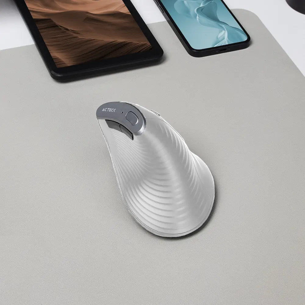 Mouse Ergonómico Vertical | Virtuos Fitt Pro MI770 | 2.4 Ghz + 2 Modos Bluetooth de 2,400 DPI s 3 Nvl + Scroll rapido + 8 Botones + Bat Recarga 50h + USB-C Elite Series Blanco