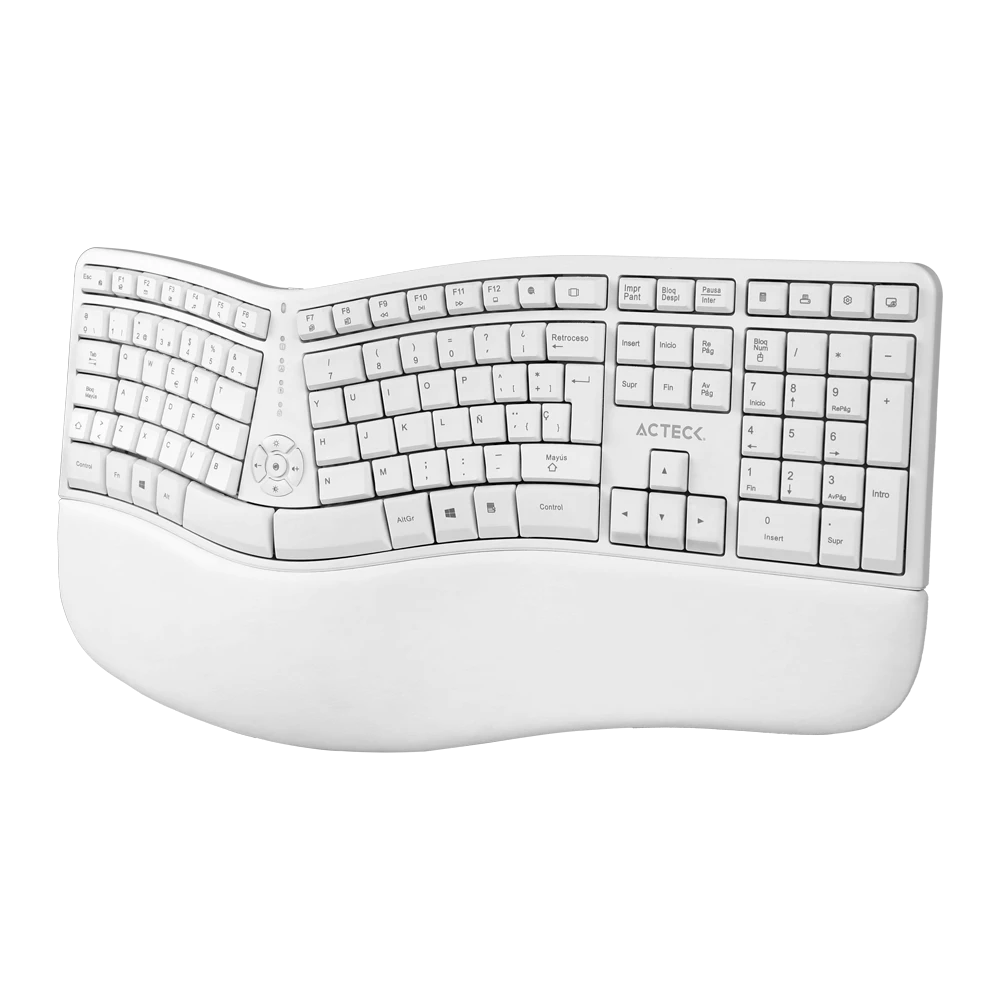 Combo Creator Virtuos Fitt MK770 2 en 1 / Teclado Ergonómico + Mouse Vertical/ Inalámbrico 2.4 GHz+ Recarga USB C / Blanco