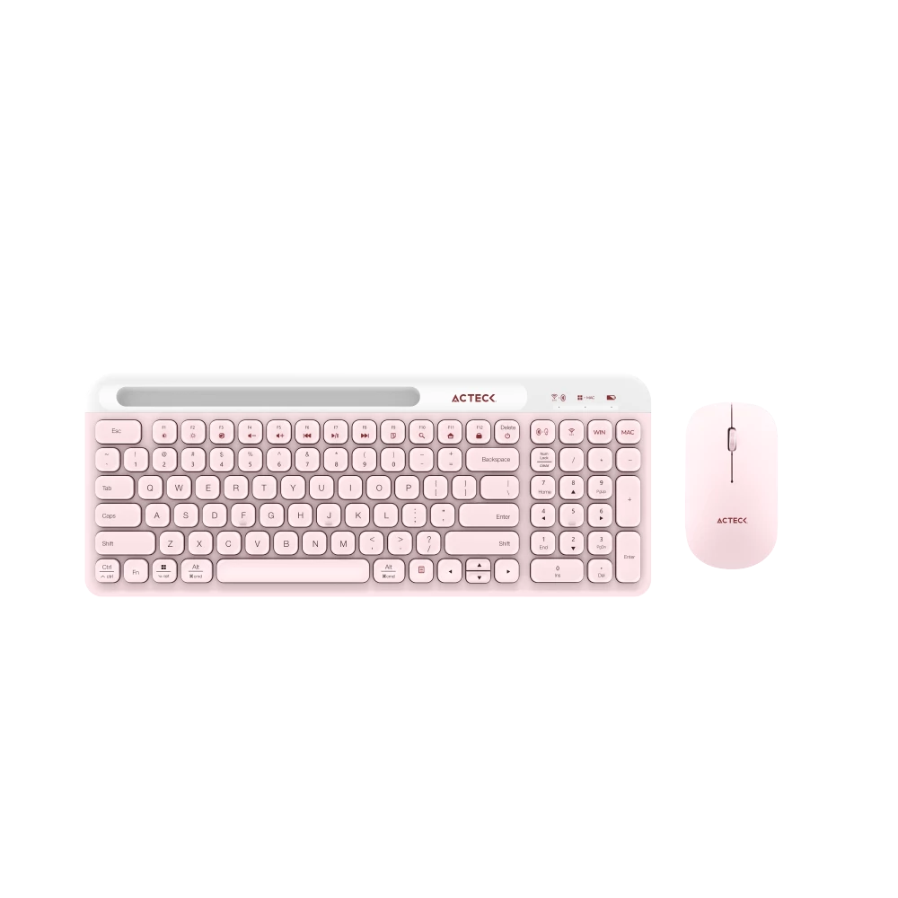 Combo Creator Virtuos Silk MK720 2 en 1 / Teclado Ergonómico + Mouse Vertical/ Inalámbrico 2.4 GHz+ Recarga USB C / Rosa