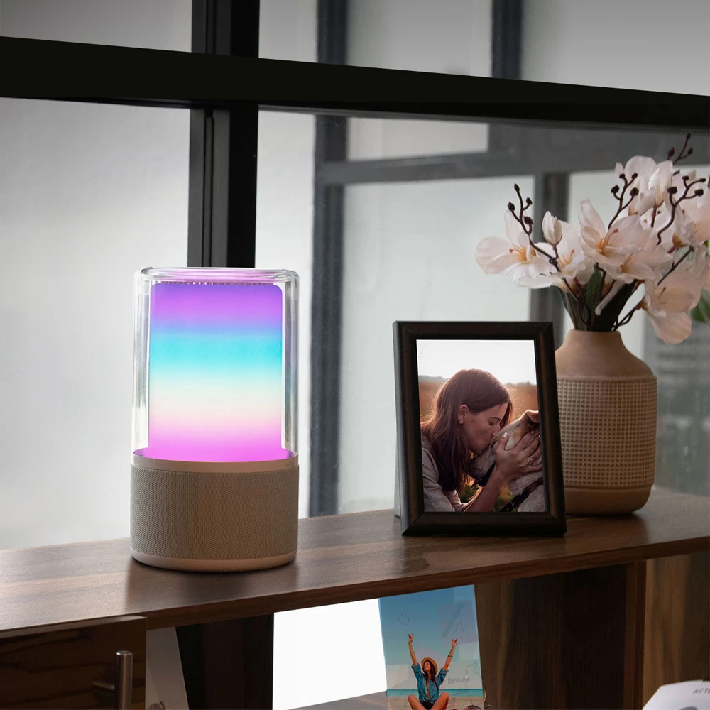 Bocina Portátil de ambientación | Glee Pure AP70 | Bluetooth 5.2 + 20W + Alimentación Tipo-C- Iluminación de Efectos Batería Recargable Li-Ion de 5h | Elite Series | Blanco