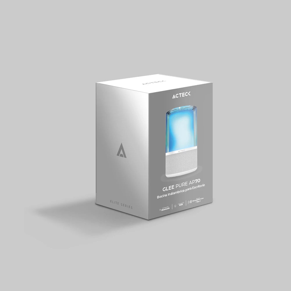 Bocina Portátil de ambientación | Glee Pure AP70 | Bluetooth 5.2 + 20W + Alimentación Tipo-C- Iluminación de Efectos Batería Recargable Li-Ion de 5h | Elite Series | Blanco