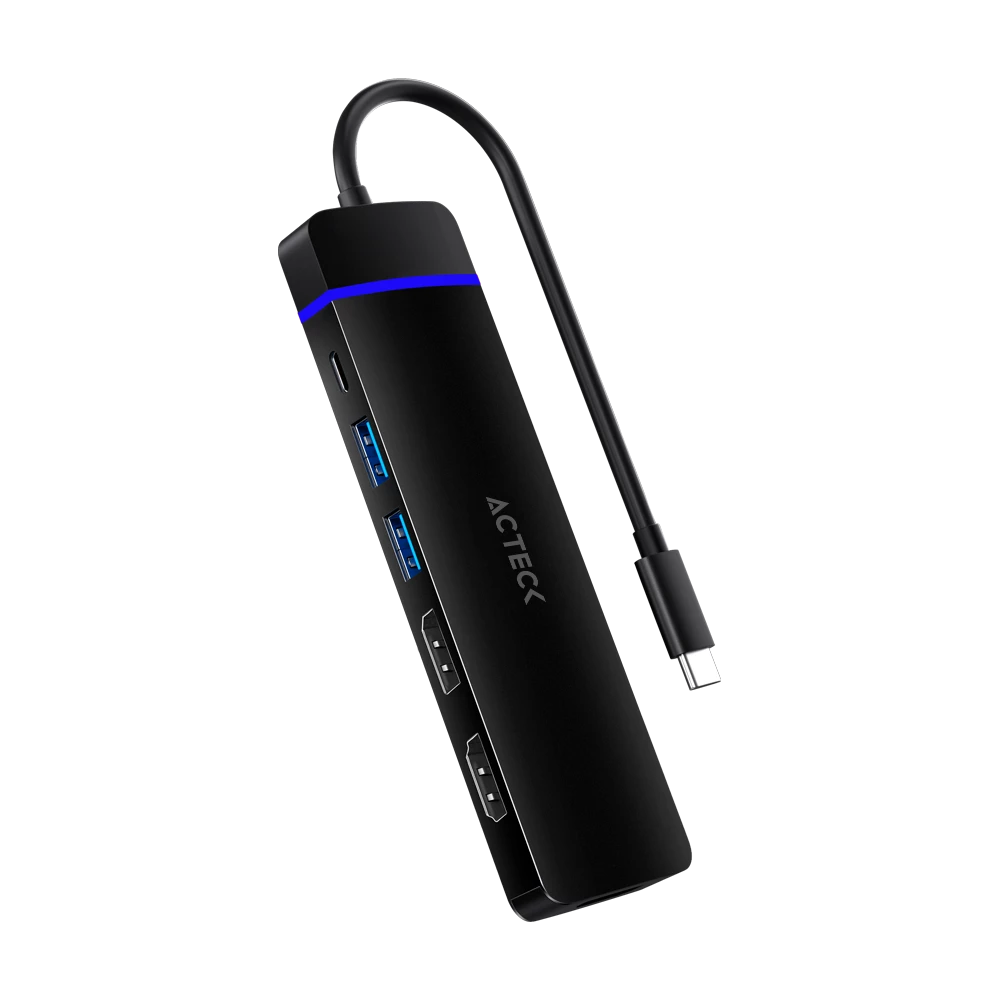 HUB USB C Gate 8V DH676 8 en 1 2xHdmi 4K + DP + 2xUSB 3.0 + SD/TF + Micro SD + USB C PD 100W Elite Series Negro