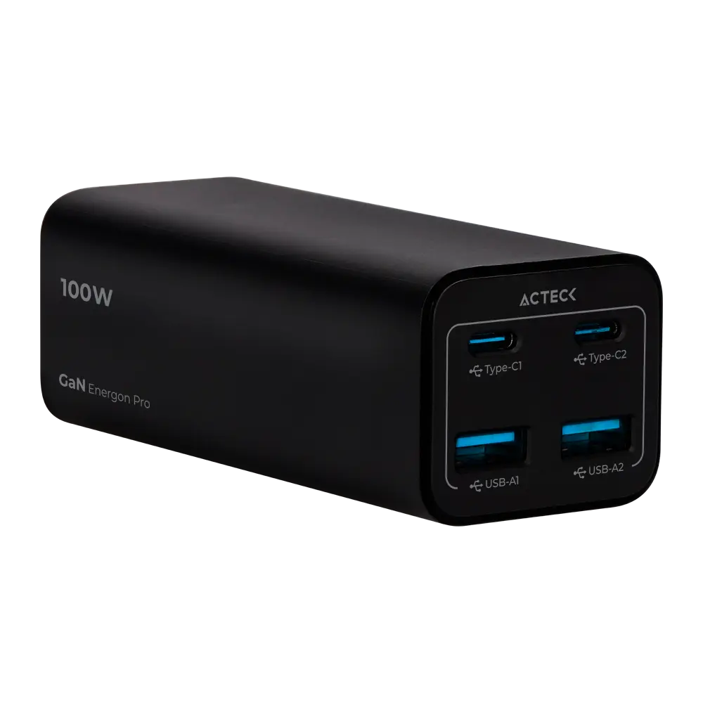 Cargador de Escritorio | Energon Mate CE717 | Tecnología GaN Carga Ultra Rápida 100W | 2x USB C PD + 2x USB A + 2 AC | Negro