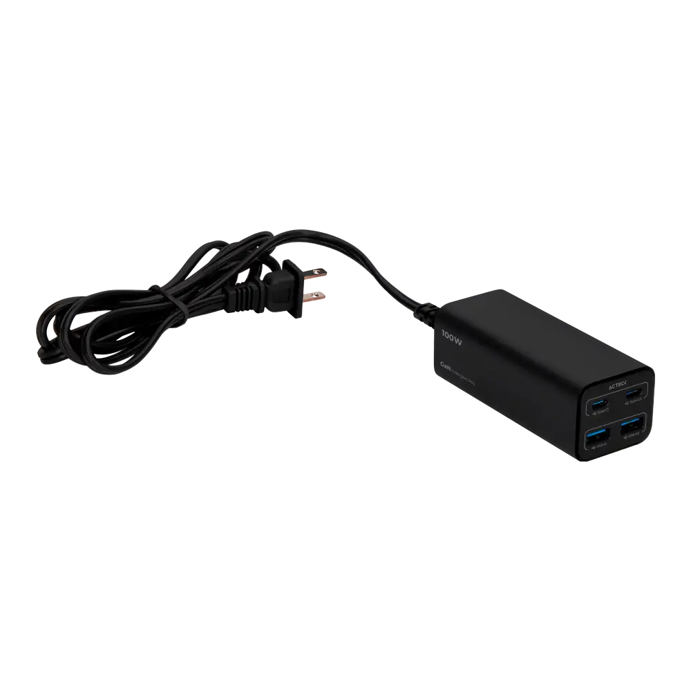 Cargador de Escritorio | Energon Mate CE717 | Tecnología GaN Carga Ultra Rápida 100W | 2x USB C PD + 2x USB A + 2 AC | Negro