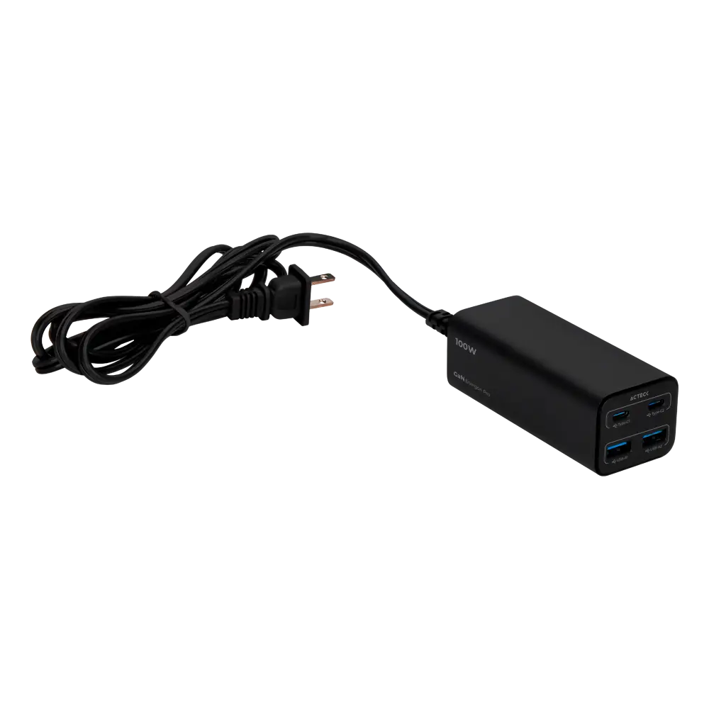 Cargador de Escritorio | Energon Mate CE717 | Tecnología GaN Carga Ultra Rápida 100W | 2x USB C PD + 2x USB A + 2 AC | Negro