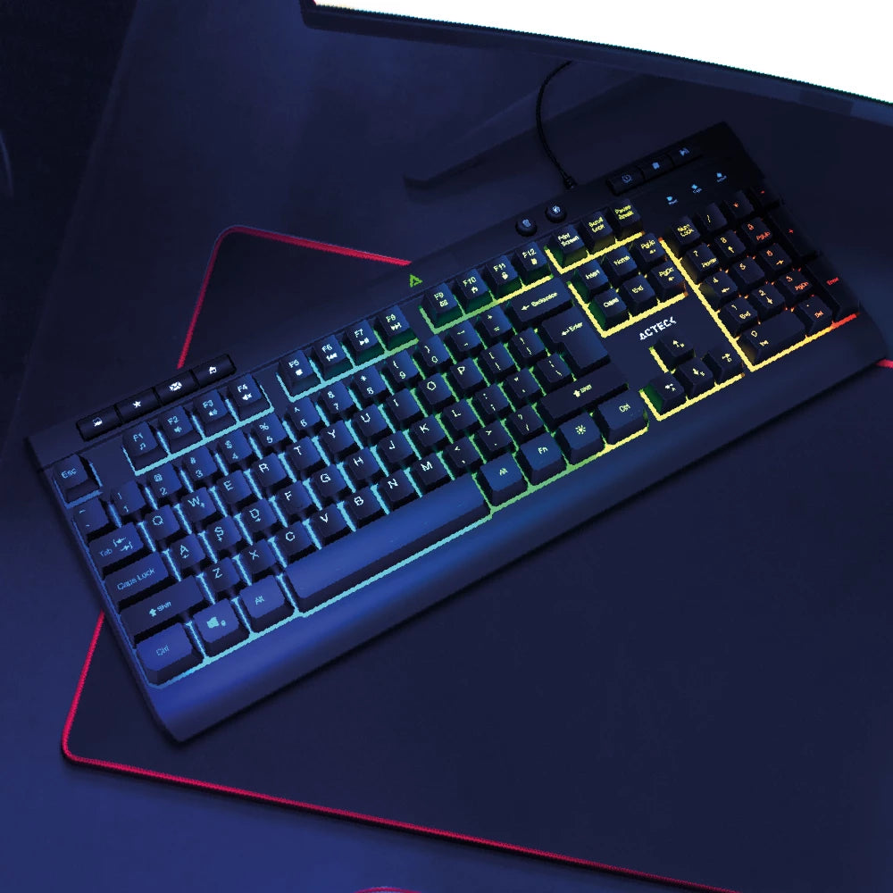 Teclado Aurean Pro TA477G Alámbrico + Membrana / Conexión USB A / Teclas Multimedia + RGB / Negro